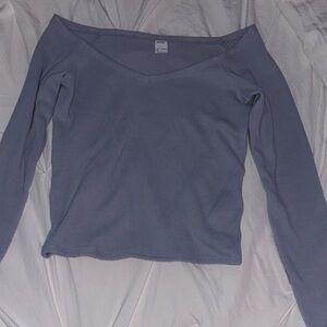 Gilly Hicks Ribbed V-Neck Long Sleeve Top - Lavender Blue